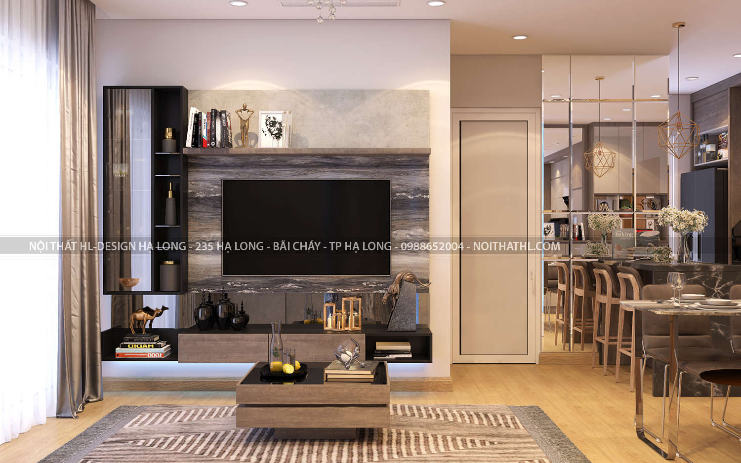 thiết kế nội thất phòng khách chung cư sapphire bến đoan hạ long