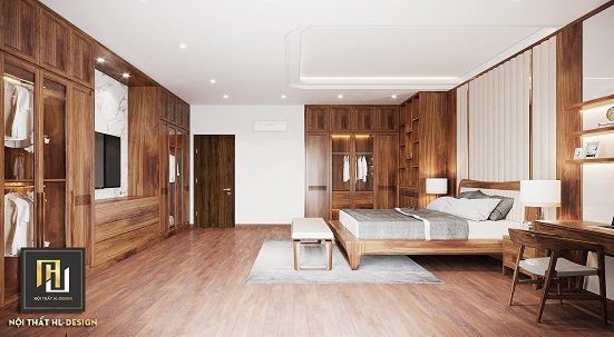 Thiết kế nội thất phòng ngủ gỗ Óc Chó tại Quảng Ninh đẹp và đẳng cấp