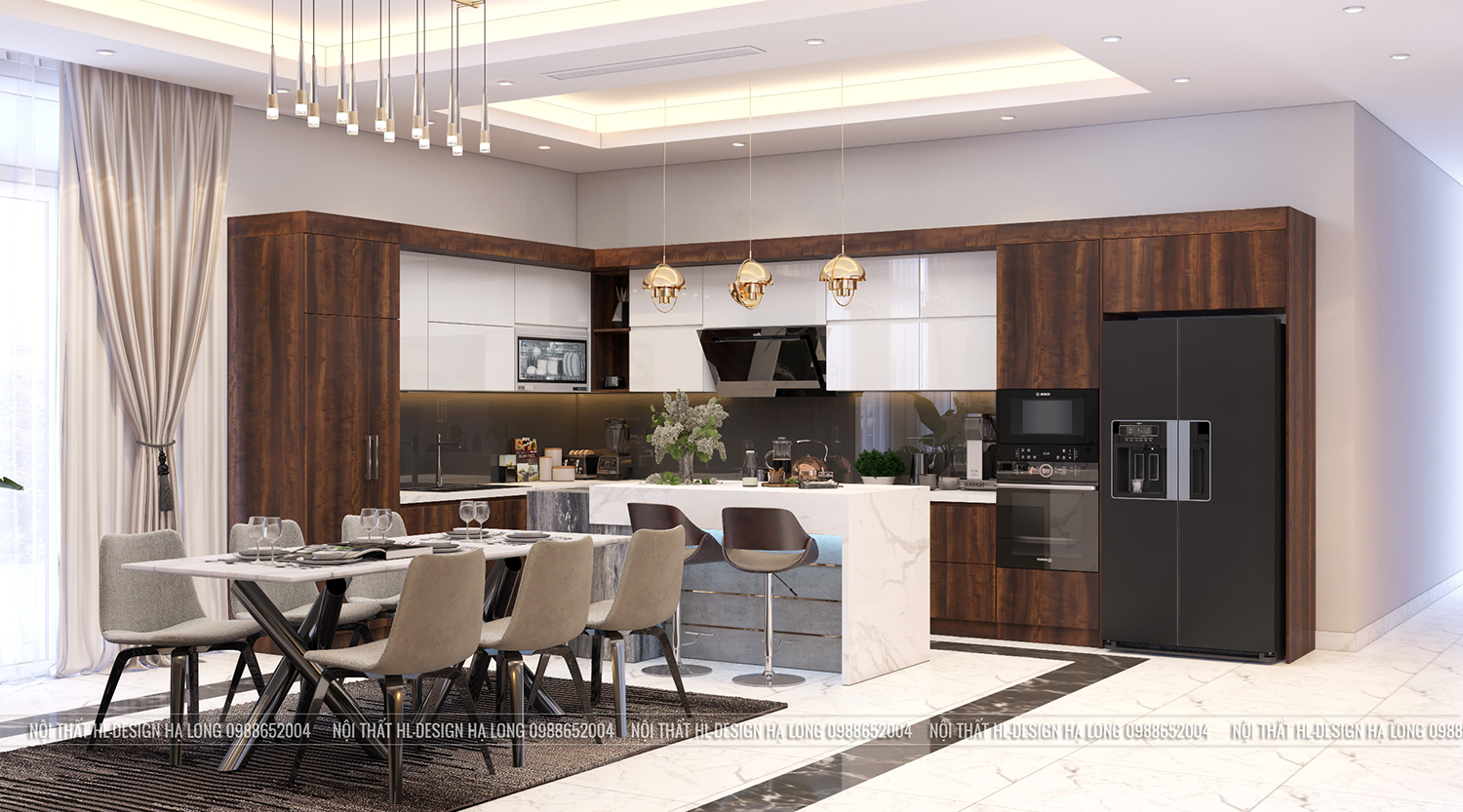 thiết kế nội thất phòng bếp hiện đại cho biệt thự tại Hạ Long - Quảng Ninh