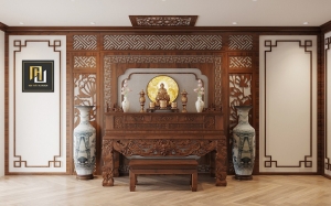 Mẫu thiết kế nội thất phòng thờ, vách thờ đẹp cho gia đình anh Kiên tại thành phố Hạ Long Quảng Ninh
