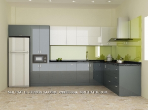 Tủ bếp nhựa Acrylic An Cường - Tủ bếp hiện đại  - Tủ bếp tông màu trắng đen