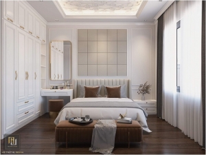 Nội thất phòng ngủ tân cổ điển sang trọng theo tông màu trắng tinh khôi tại Thành Phố Cẩm phả Quảng ninh
