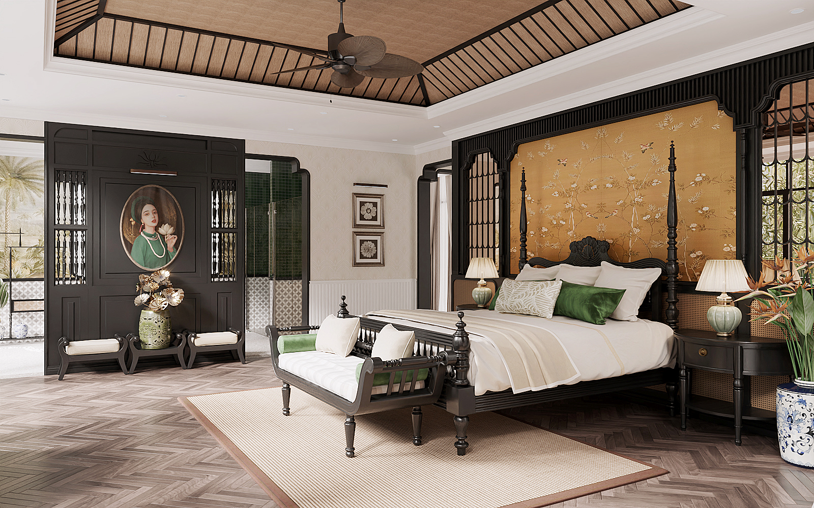 Thiết kế nội thất phòng ngủ indochine tại Quảng Ninh