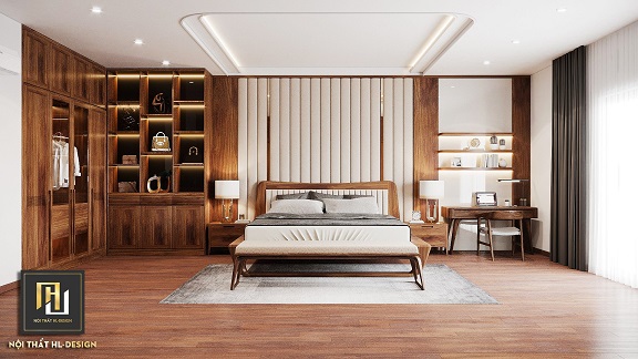 Thiết kế nội thất phòng ngủ gỗ Óc Chó tại Quảng Ninh đẹp và đẳng cấp
