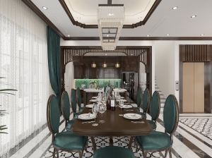 Thiết kế nội thất phòng bếp theo phong cách Indochine siêu đẹp và trang trọng tại Hạ Long Quảng Ninh