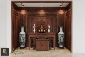 Thiết kế nội thất phòng thờ bằng gỗ Óc Chó Bắc Mỹ siêu đẹp tại Hạ Long quảng ninh