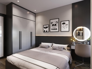 Nội thất phòng ngủ hiện đại theo tông đen trắng được thiết kế tại Hạ Long