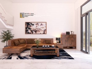 Thiết kế nội thất phòng khách hiện đại bằng chất liệu gỗ Gõ - Thành Phố Hạ Long