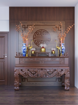 Thiết kế thi công nội thất phòng thờ nhà anh Từng Thành phố Hạ Long